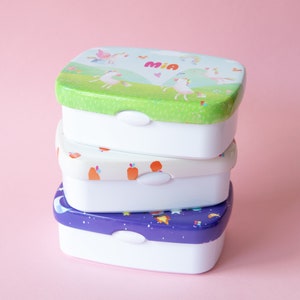 Lunchbox mit Namen für Mädchen Brotdose Personalisiert Geschenk Einschulung Kinder Geburtstagsgeschenk Idee Kindergarten Einhorn Dose