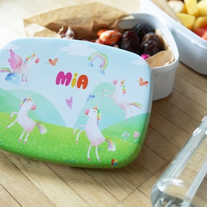 Lunchbox mit Namen für Mädchen Brotdose Personalisiert Geschenk Einschulung Kinder Geburtstagsgeschenk Idee Kindergarten Einhorn Dose