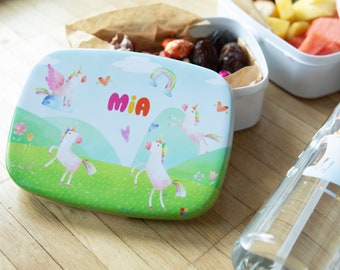 Lonchera con nombre para niñas lonchera regalo personalizado inscripción escolar niños cumpleaños regalo idea jardín de infantes caja de unicornio