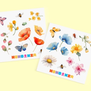 Sticker Blumen Aquarell Aufkleber Bienen Journal Sticker Schmetterlinge Planer Aufkleber Mitgebsel Kindergeburtstag Basteln Boho Sommerwiese