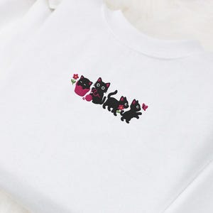 Embroidered Cute Cats Sweatshirt | Cat & Flower Hoodie | Cat Lover Shirt | Cute Cat Crewneck | Garden Cat Embroidery