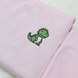 Dino Embroidered Sweatshirt Gift, Embroidered Handmade Cute Unisex Crewneck Long Sleeve Pullover Sweater - Multiple Colors