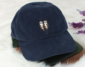 Couple Otter Embroidered Corduroy Hat, Handmade Design | Couple Gift - Multiple Colors | Unisex