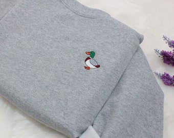 Mallard Duck Embroidered Sweatshirt Gift, Embroidered Handmade Cute Unisex Crewneck Long Sleeve Pullover Sweater  - Multiple Colors