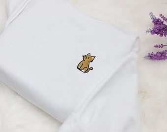 Cat Embroidered Sweatshirt Gift, Embroidered Cute Unisex Crew neck Long Sleeve Pullover Sweater  - Multiple Colors