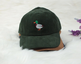 Mallard Duck geborduurde corduroy hoed, schattige unisex | Geweldig cadeau-idee voor hem voor haar - Meerdere kleuren