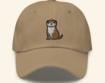 Otter Embroidered Dad Hat, Handmade Embroidered Baseball Cap - Multiple Colors Unisex