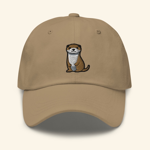 Otter Embroidered Dad Hat, Handmade Embroidered Baseball Cap - Multiple Colors Unisex