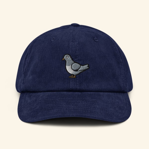 Pigeon Embroidered Corduroy Cap, Embroidered Handmade Cute Unisex | Great gift idea for him for her - Multiple Colors