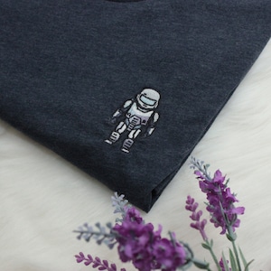 Gradient Robot Embroidered T-Shirt, Embroidered Unisex T-Shirt, Short Sleeve Shirt - Multiple Colors