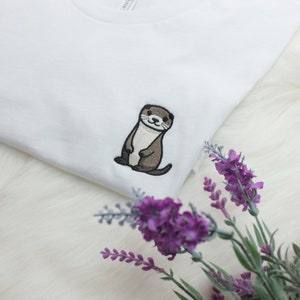 Otter Embroidered T-Shirt, Embroidered Crewneck Unisex Shirt, Short Sleeve Shirt - Multiple Colors