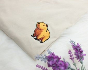 Embroidered Capybara T-Shirt: Unisex Cotton Short Sleeve