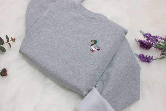 Mallard Duck Embroidered Sweatshirt Gift, Embroidered Handmade Cute Unisex Crewneck Long Sleeve Pullover Sweater  - Multiple Colors