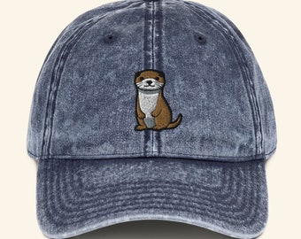 Otter Embroidered Vintage Cotton Twill Cap, Otter SnapBack, Cute Unisex | Great gift idea for him for her - Multiple Colors