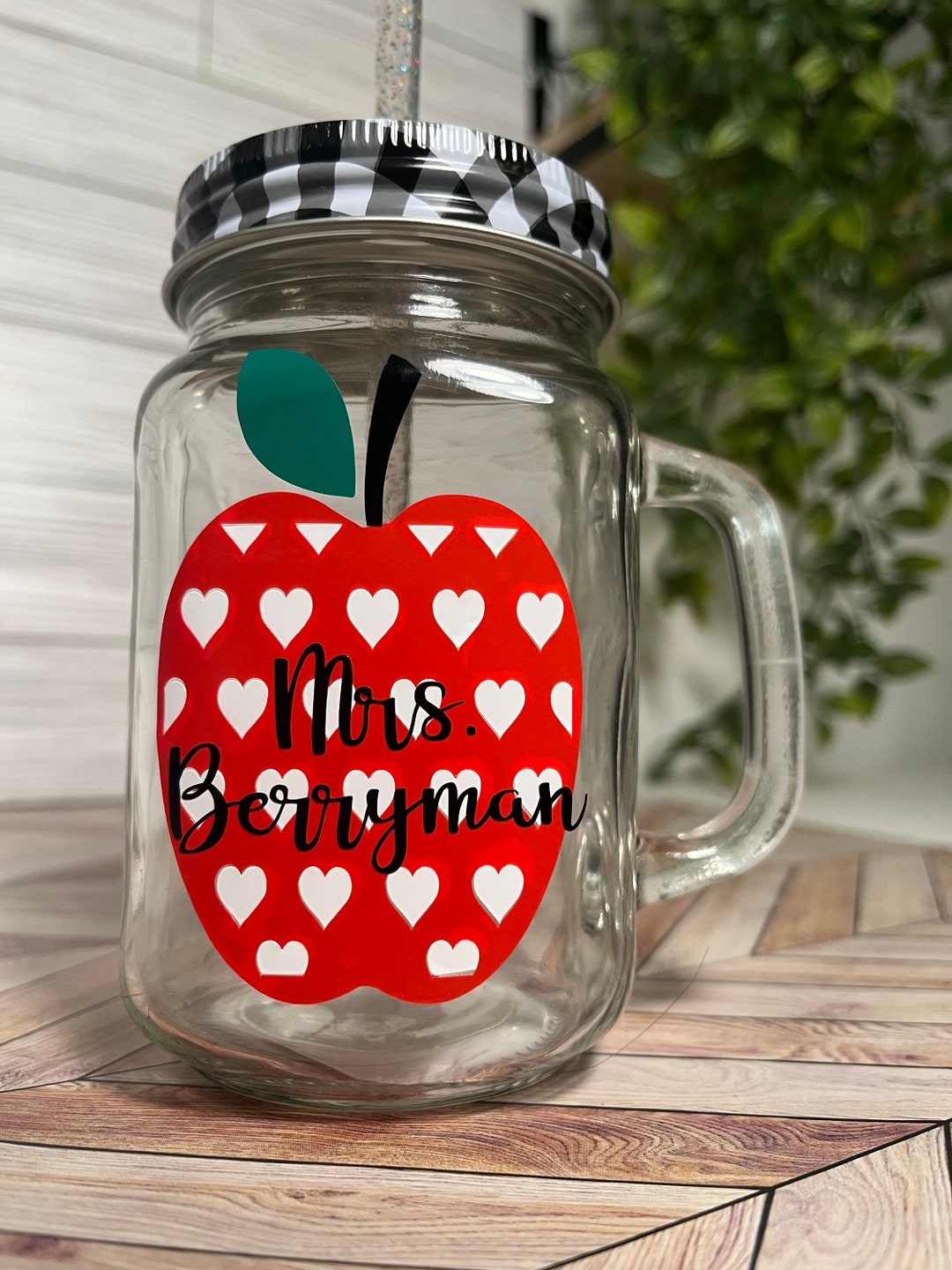 Apple Mason Jar Glass With Handle Etsy
