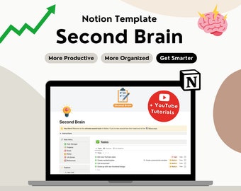 Notion Second Brain Template, Notion Dashboard, All-in-one Productivity Template, Notion Task Manager Template