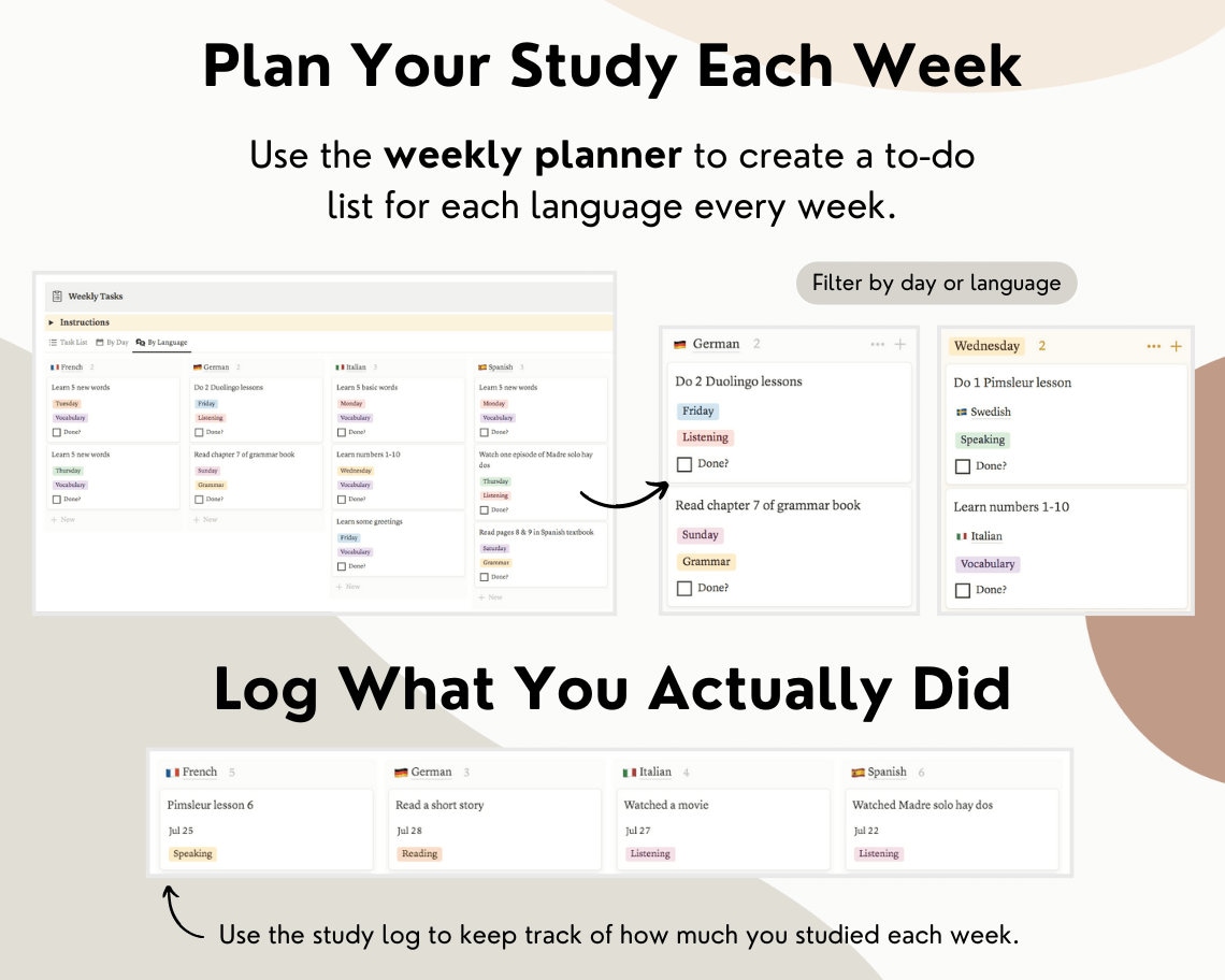 Notion Language Learning Template, Notion Language Template, Language ...