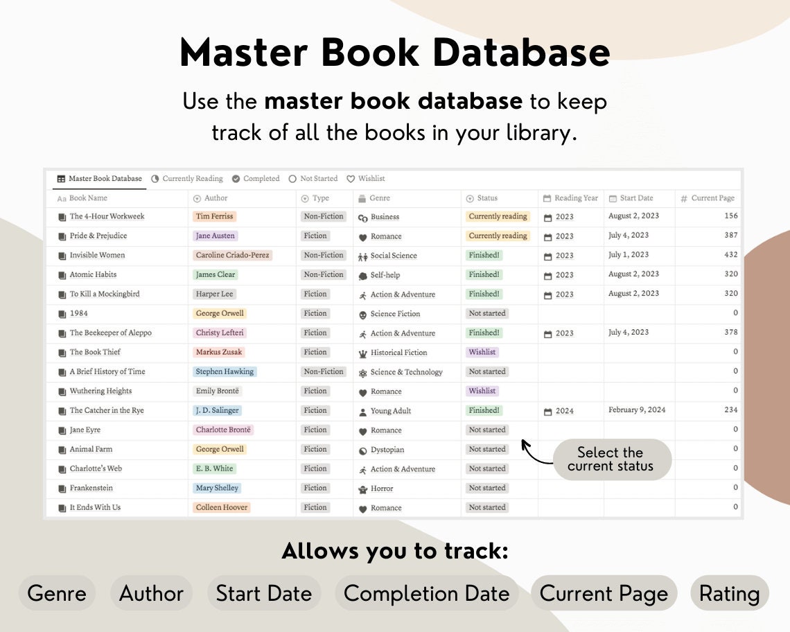 Notion reading tracker template notion reading journal book tracker