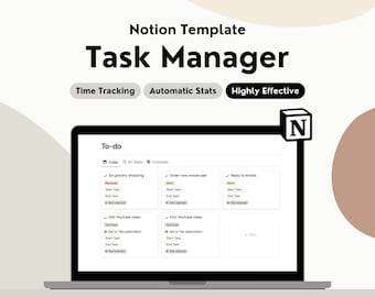 Notion Task Manager With Time Tracking, Notion Task Tracker, Notion To Do List With Time Tracker & Statistics