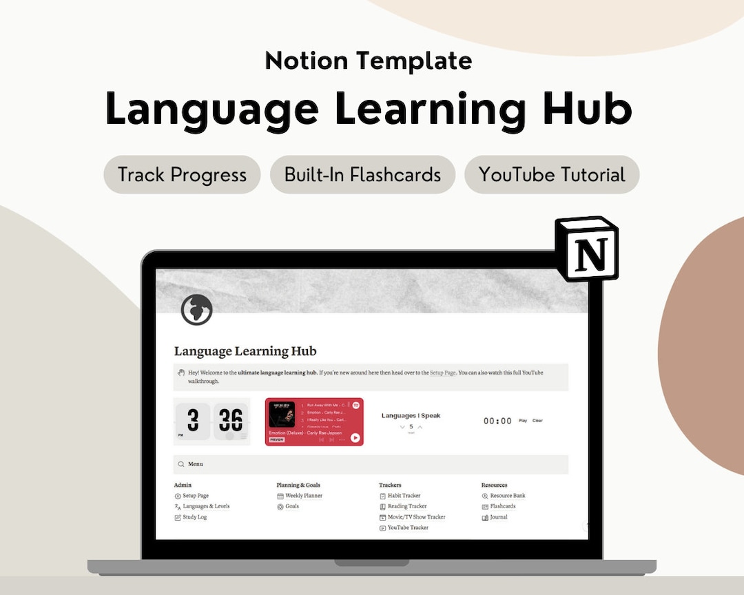 Notion Language Learning Template, Notion Language Template, Language ...