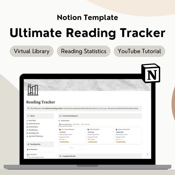 Notion Reading Tracker Template, Notion Reading Journal, Book Tracker Template, Book Template, Digital Reading Journal, Reading Log