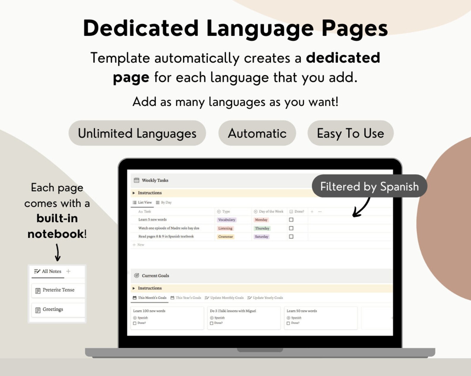 Notion Language Learning Template, Notion Language Template, Language ...