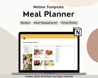 Notion Meal Planner Template, Notion Recipe Tracker, Notion Food Tracker, Digital Meal Planner, Shopping List, Grocery List