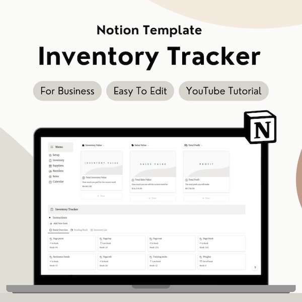 Notion Inventory Management Template, Notion Inventory Tracker, Ecommerce Notion Template, Inventory List, Business Inventory Tracker