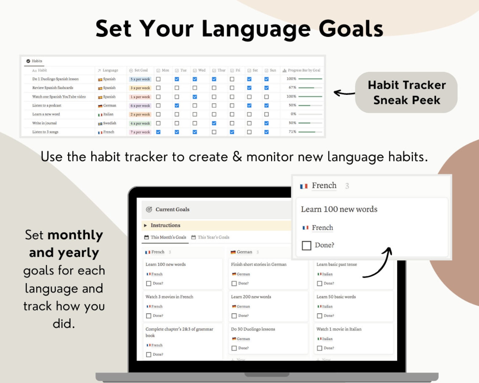 Notion Language Learning Template, Notion Language Template, Language ...