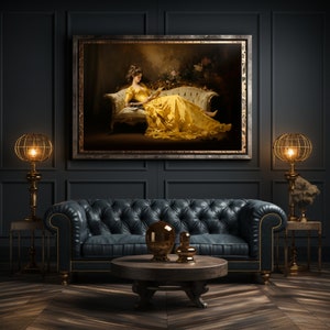 Rococo Artwork Inspired Golden Enigma Female Portrait Painting Woman Reading Luxury Home Decor Wall Art Print Vintage Style Printable Art