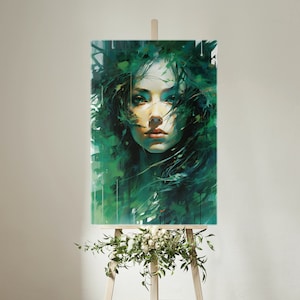 Transformative Power of Color - Emerald Concealment - Aggressive Digital Abstraction & Realistic Portrait of Girl in Lush Vegetation