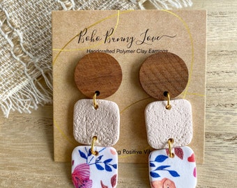 Polymer Clay Earrings | Dangle Earrings | Square Earrings | Boho Earrings | Handmade Jewelry | Mother’s Day Gift | Neutral Earrings | Earthy