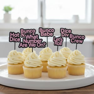 Bunco Cupcake Toppers, 8 Reusable Bunco Saying Picks, Bunco Party Decor, Game Night Treat Toppers, Bunco Gift Bunco Party Supplies image 1