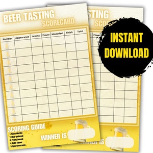 Cartão de pontuação de degustação de cerveja - Cartão de votação de voo de cerveja, download instantâneo, classificação e notas de cerveja, para impressão para despedida de solteiro, aniversário, festa de aposentadoria