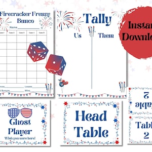 Cartes de pointage Bunco du 4 juillet, lot Patriotic Game Night, soirée avec dés rouges, blancs et bleus, téléchargement immédiat, feuilles de Bunco sur le thème des feux d'artifice