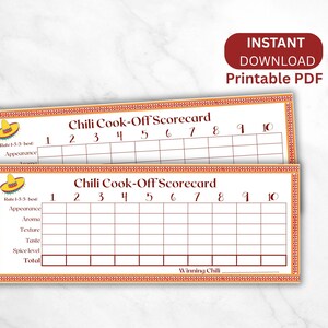 Chili Cook Off Scorecard Printable – Chili Judging Sheet, Contest Ballot & Voting Card for Tastings, Competitions, and Parties
