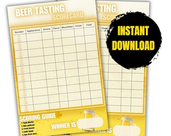 Beer Tasting Scorecard - Beer Flight Voting Card, Instant Download, Beer Rating & Notes, Printable for Bachelor, Birthday, Retirement party
