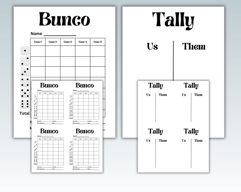 Bunco Score Sheets With Tally | 3 Sizes | INSTANT DOWNLOAD | Bunco ...