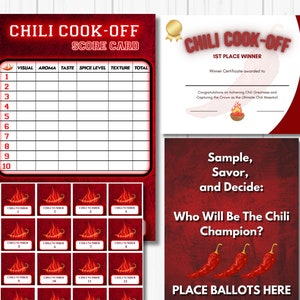Chili Koch Aus Wettbewerb Scorecard | Chili Challenge | SOFORTIGER DOWNLOAD | Etikett für Chili-Topf | Chili Kochen Bündel | Chili Entscheiden Karte |