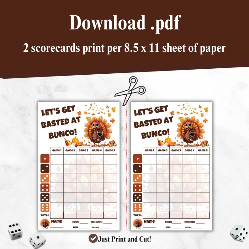 Thanksgiving Bunco Game Set Printable Score Sheets & Tally Cards Fun