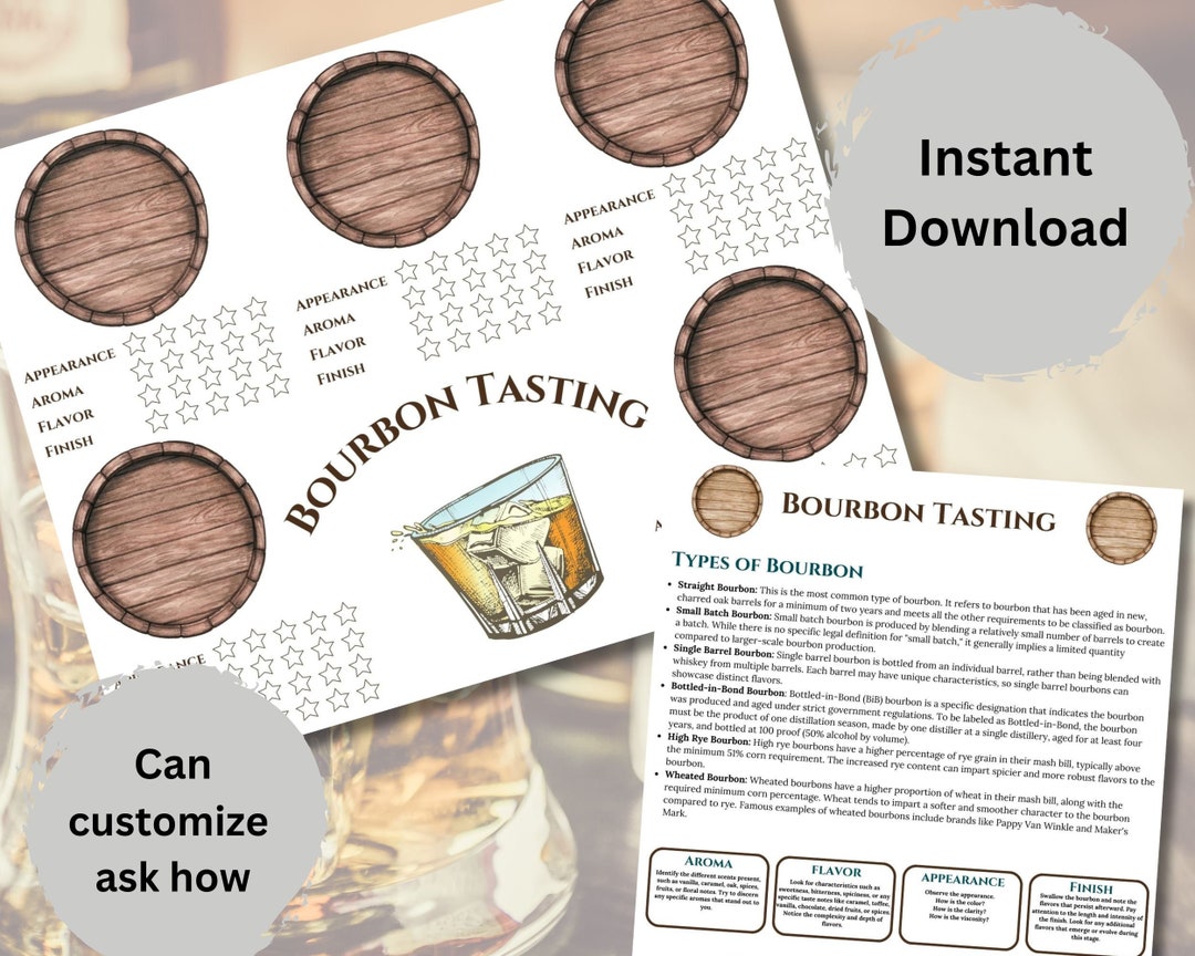 Bourbon Tasting Sheet Mat and Guide. Whiskey Tasting - Etsy