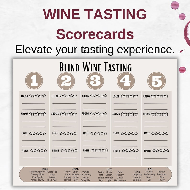 Wine Tasting Printable | INSTANT DOWNLOAD | Wine Tasting Score Card ...
