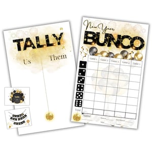 New Year Bunco Score Sheet Set | Printable Bunco Cards &amp; Tally Sheets ...