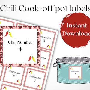 Chili kochen Topf Zahlen | Druckbar | Chili Wettbewerb Topfetiketten | Perfekt für Familienfeiern, Büropartys, PTO-Veranstaltungen