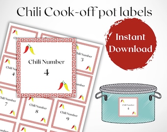 Chili Cook Off Pot Numbers | Printable | Chili Competition Pot Labels | Perfect for Family Gatherings, Office Parties, PTO events