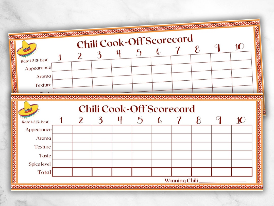 Chili Cook off Scorecard | Instant Download | Chili Competition | Chili Voting Ballot | Chili Tasting | Chili Judging | Printable - Etsy for Pdf Free Printable Chili Cook Off Scorecards