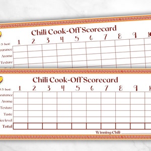 Chili Cook Off Scorecard | Instant Download | Chili Competition | Chili Voting Ballot | Chili Tasting | Chili Judging | Printable