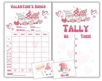 Valentine's Day Bunco | INSTANT DOWNLOAD | Bunco Score Card | February Bunco | Gnome Valentine Bunco | Bunco Printable | Bunco Babes