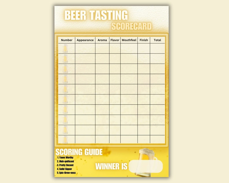 Beer Tasting Scorecard Printable Beer Flight Voting Card for Etsy