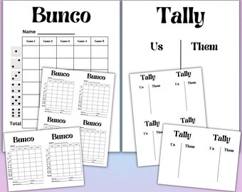 Simple Bunco Score Sheets | 3 sizes | INSTANT DOWNLOAD | Bunco Tally | Plain Bunco Scoresheets | 4 to a Page Bunco Sheets